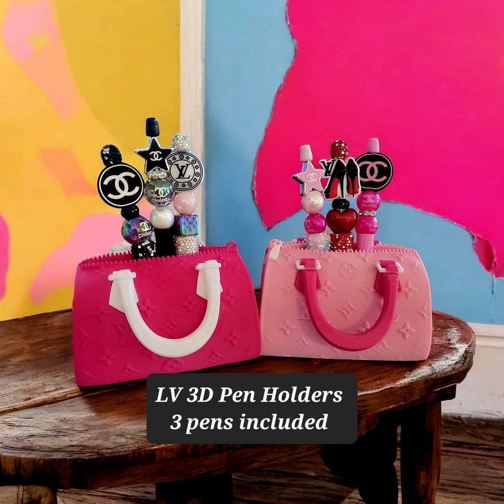 Chic Pink and Red Kids Pen Holder Set